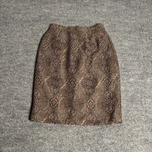 Perris Skirt Womens Small Brown Paisley Pencil Lined Back Zip Vent Boho Office‎
